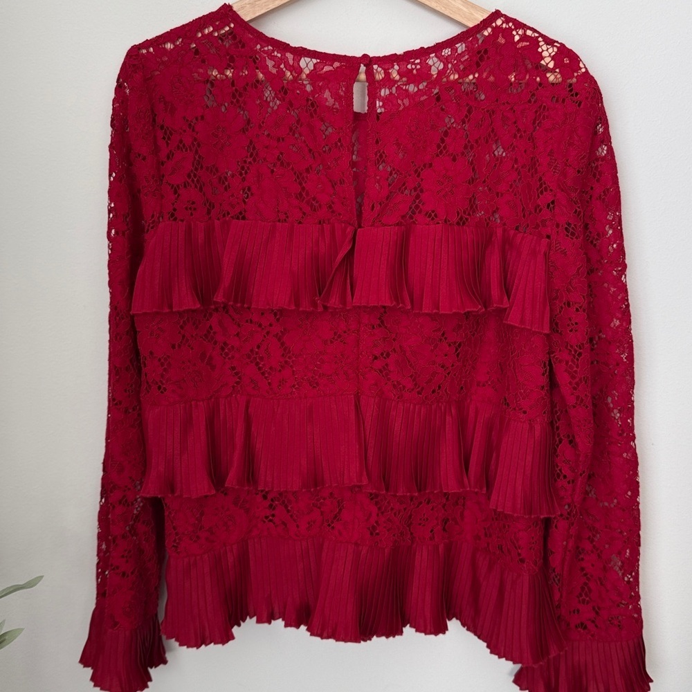 J. Crew Red Lace Blouse with Ruffle Details - Picture 4 of 10